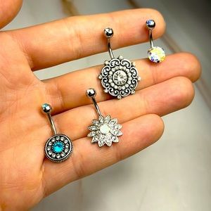 4 Pcs 14G Curved Short Belly Barbell Belly Rings Surgical Navel Rings CZ